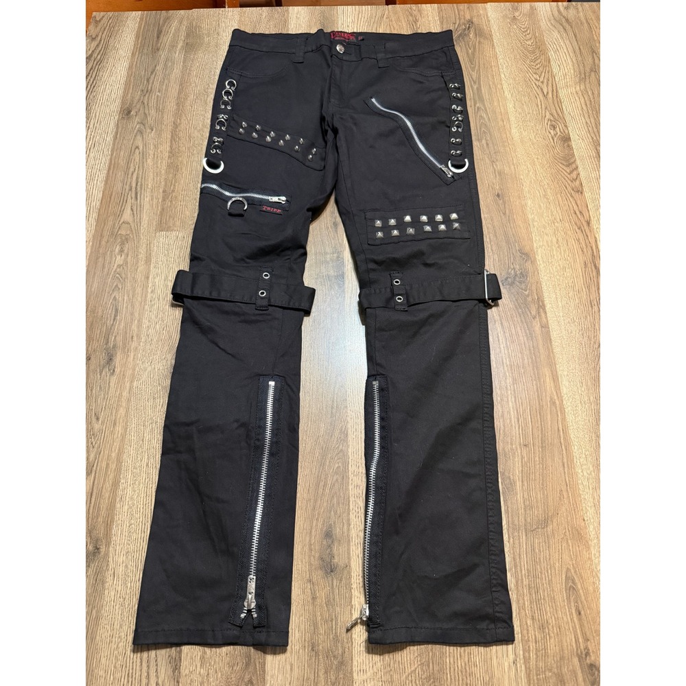 Tripp NYC Pants Mens Size 34 Black Punk Goth Zipper Straps Studded Bondage